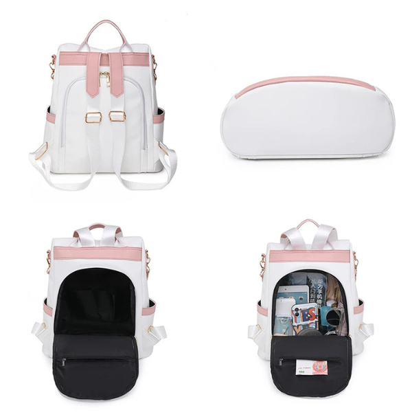 Sac à Dos Femme Anti-vol Neuf - Taille Moyenne - Couleur Kaki - Nylon - Pochette Et Sangle Détachable Incluses