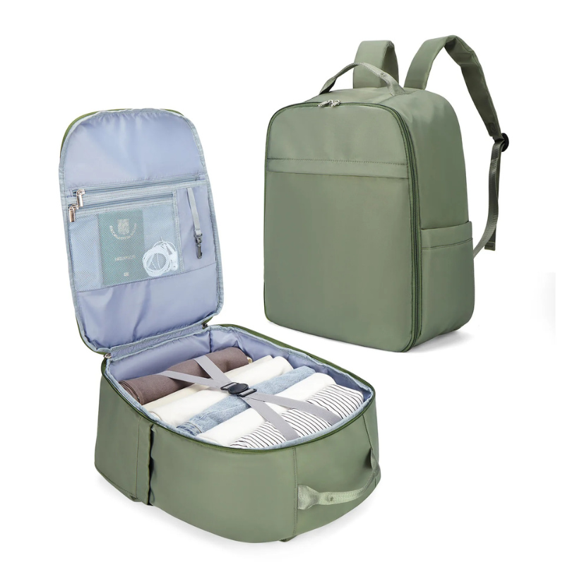 Sac à dos de voyage femme avec grande ouverture et compartiments de rangement