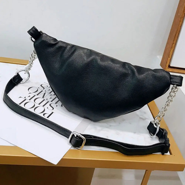 Sac Banane En Cuir Synthétique - Ceinture Réglable 80-117 Cm - Poche Fermeture Éclair - Unisexe Noir