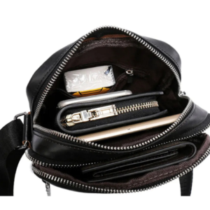 Sac Bandoulière Homme Jaguar - 21x27.5x3 Cm - 4 Compartiments Zippés - Cuir Synthétique Noir
