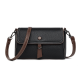 Sac a main bandouliere en cuir noir avec accents marron, doté d'une sangle ajustable pour un confort optimal.
